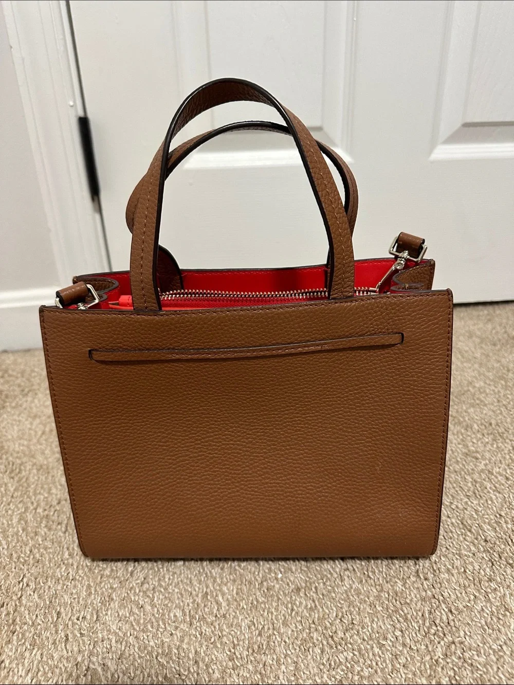 kate spade Hayes street Brown Leather Tassel Satchel with Red Lining